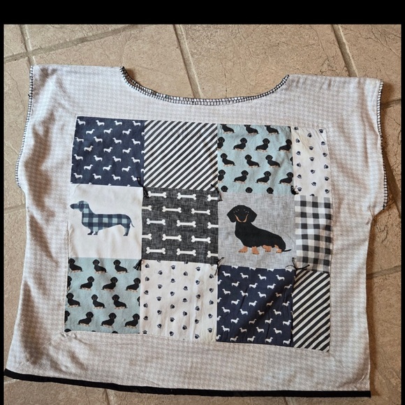 Patchwork Dachshund Top in Navy & Light Blue - Picture 2 of 6